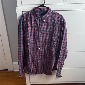 J. Crew Red and Blue Casual Button Down Shirt
